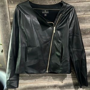 Black faux leather jacket with gold zipper